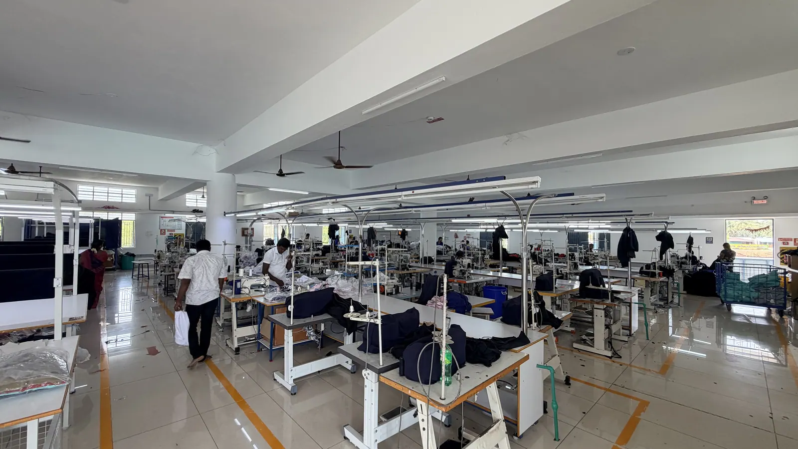 The stitching floor at Sri Ashwath Knits, machines laid out in lines